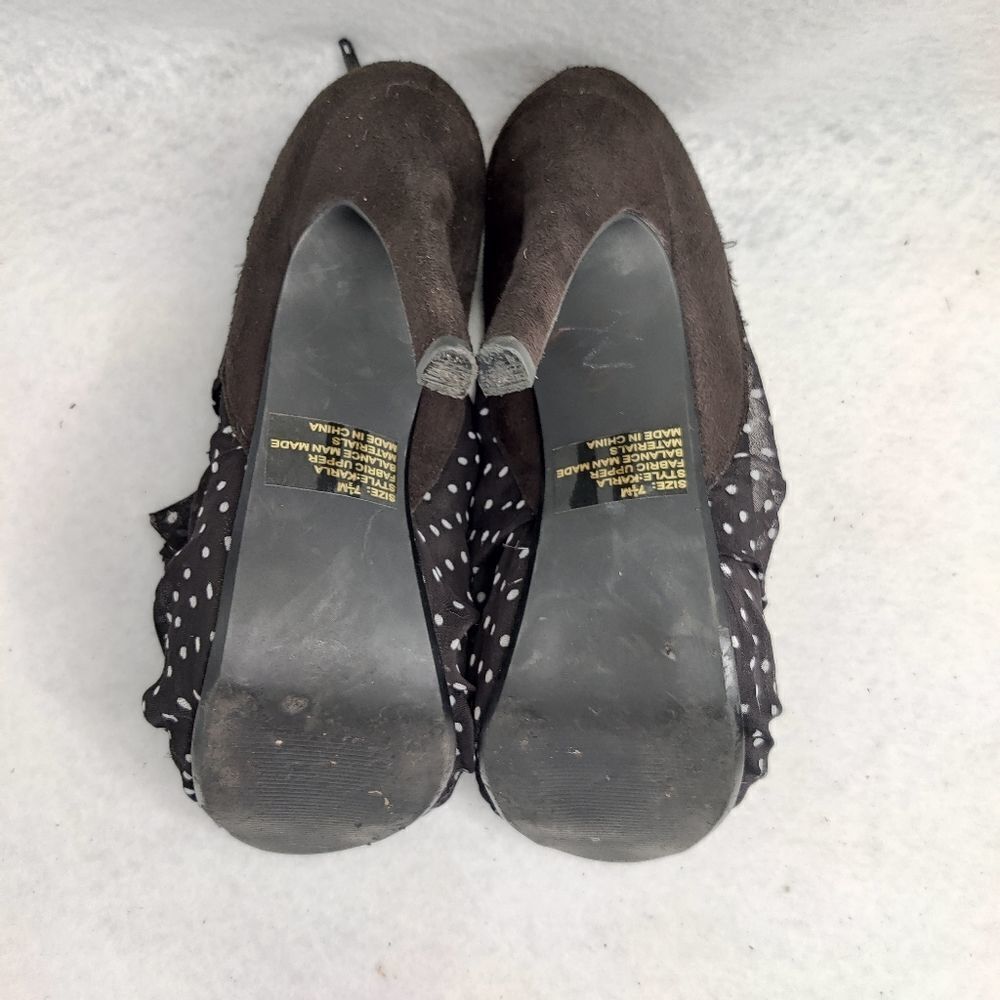 Pinup Rockabilly Polka Dot Ruffle Peep Toe Platform Stiletto Heels Womens Sz 7.5 - Picture 11 of 14